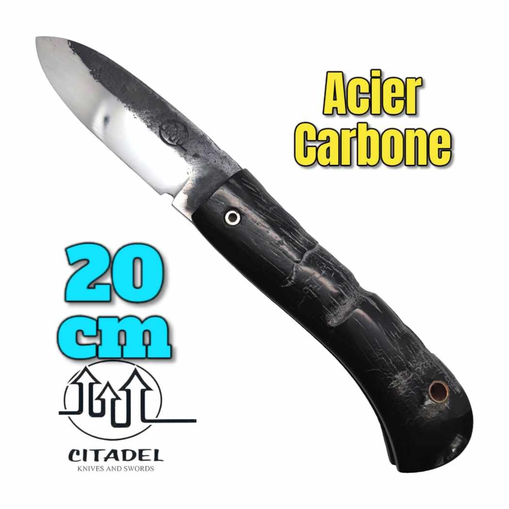 Couteau pliant artisanal Citadel Aizto corne buffle forgé main 20 cm N4