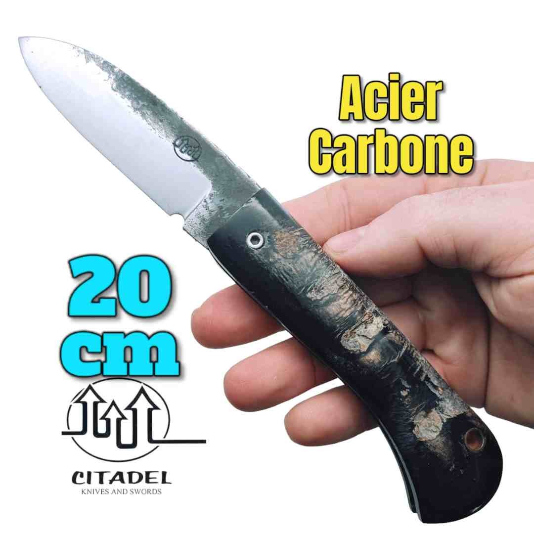 Couteau pliant artisanal Citadel Aizto corne buffle forgé main 20 cm N5