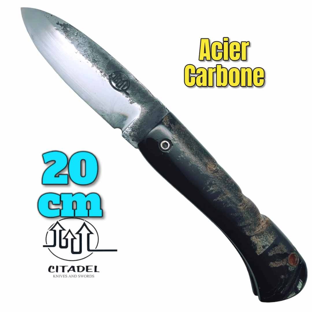 Couteau pliant artisanal Citadel Aizto corne buffle forgé main 20 cm N6