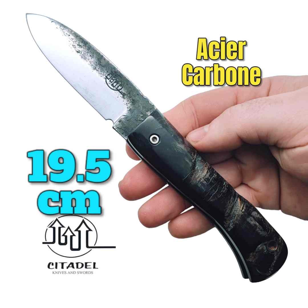 Couteau pliant artisanal Citadel Aizto corne buffle forgé main 19.5 cm N7