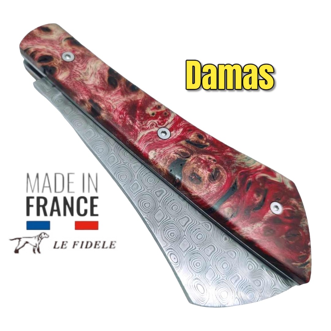 Couteau  Arca Andrea par Le Fidèle loupe de frene stabilisé damas