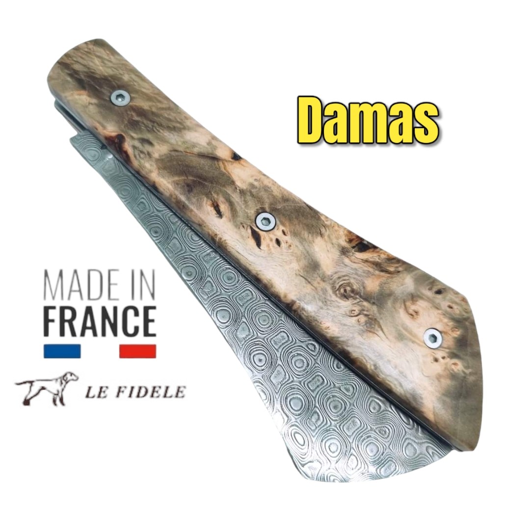 Couteau  Arca Andrea par Le Fidèle loupe d'érable stabilisé damas