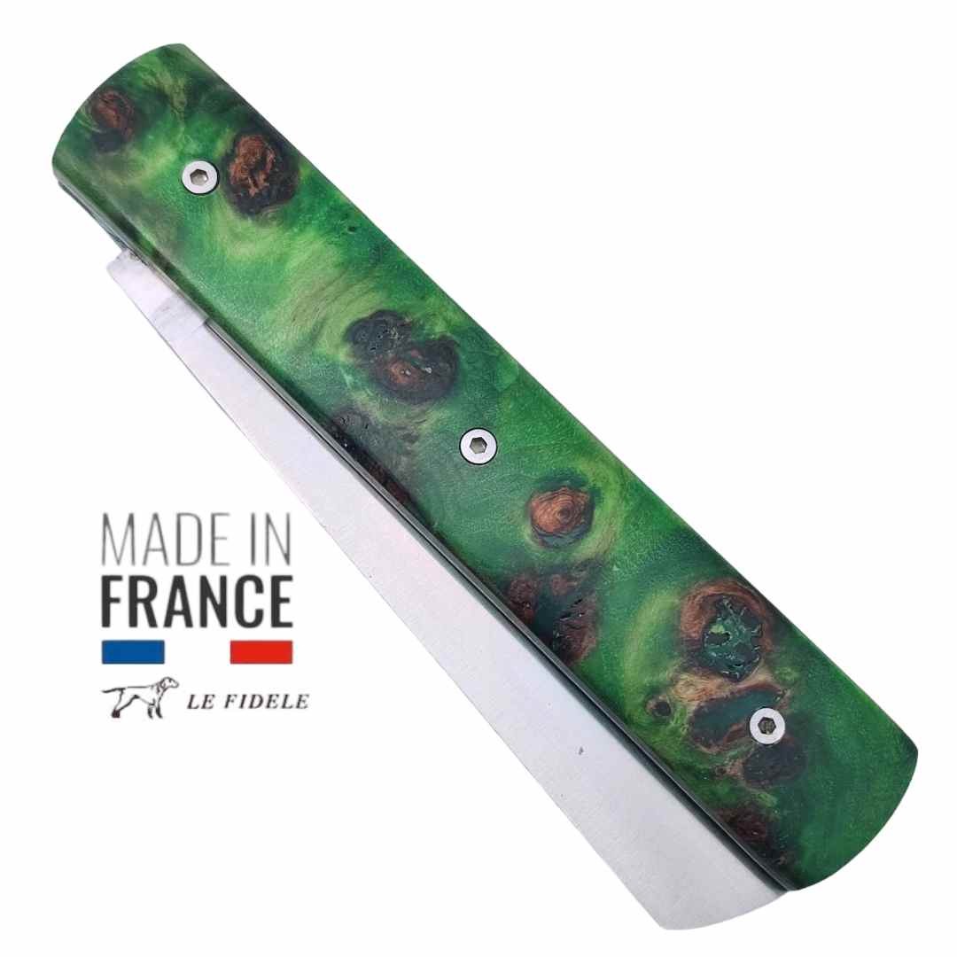 Couteau  20/20 Le Fidèle bois stabilisé vert loupe érable